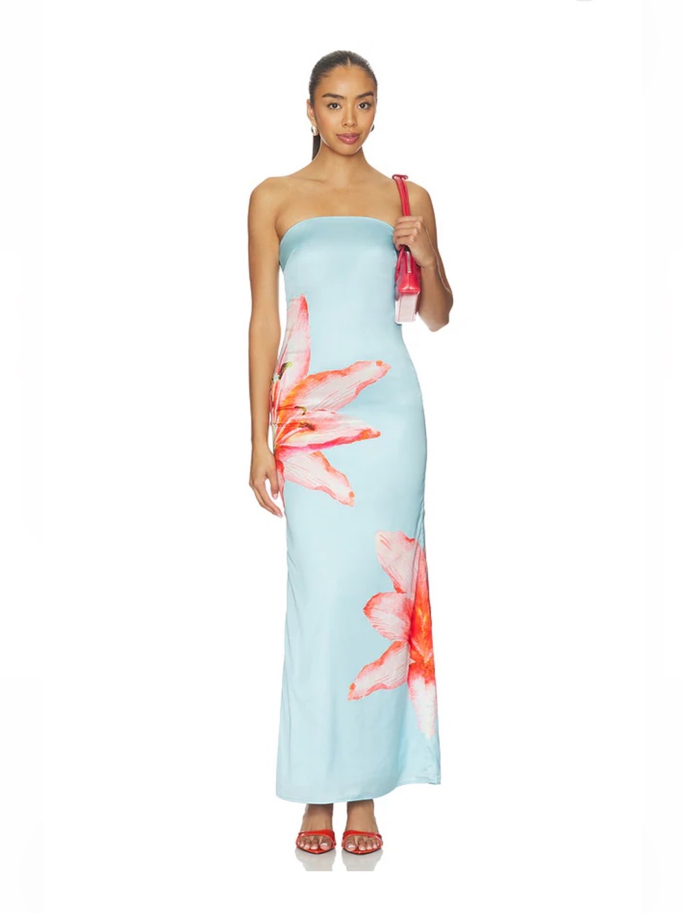 More To Come Lyza Strapless Maxi Dress in Blue Floral